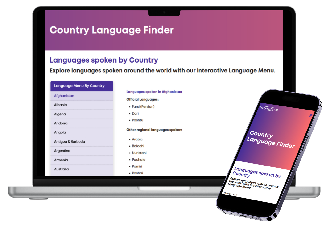 The Hello Co. Country Language Finder